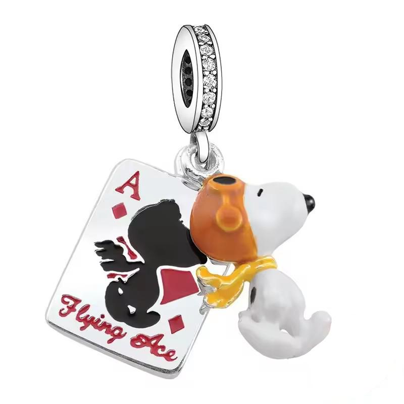 MINISO NPEANUTS@ Snoopy Charlie Brown Linus Van Pelt Peppermint Patty Pendant Original 925 Silver Charm Fit Bracelet For Women