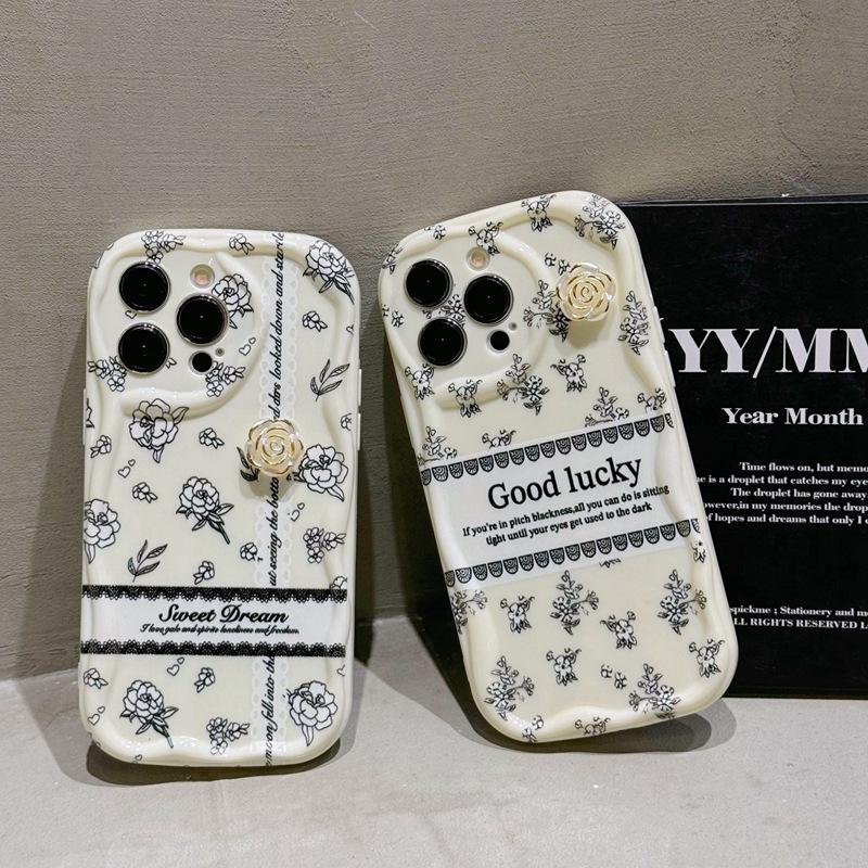 Retro applicable Apple OPPO Samsung mobile phone case creative English vivo Huawei Xiaomi three-dimensional ins camellia