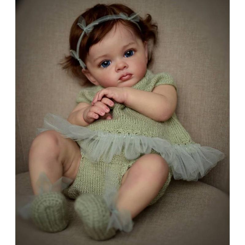 22 Inch Cute Tutti Reborn Doll 60cm Handmade Rooted Hair Simulation Doll Wear Beautiful Knitted Clothes Cotton Body Rebirth Doll Children Playmate Toy