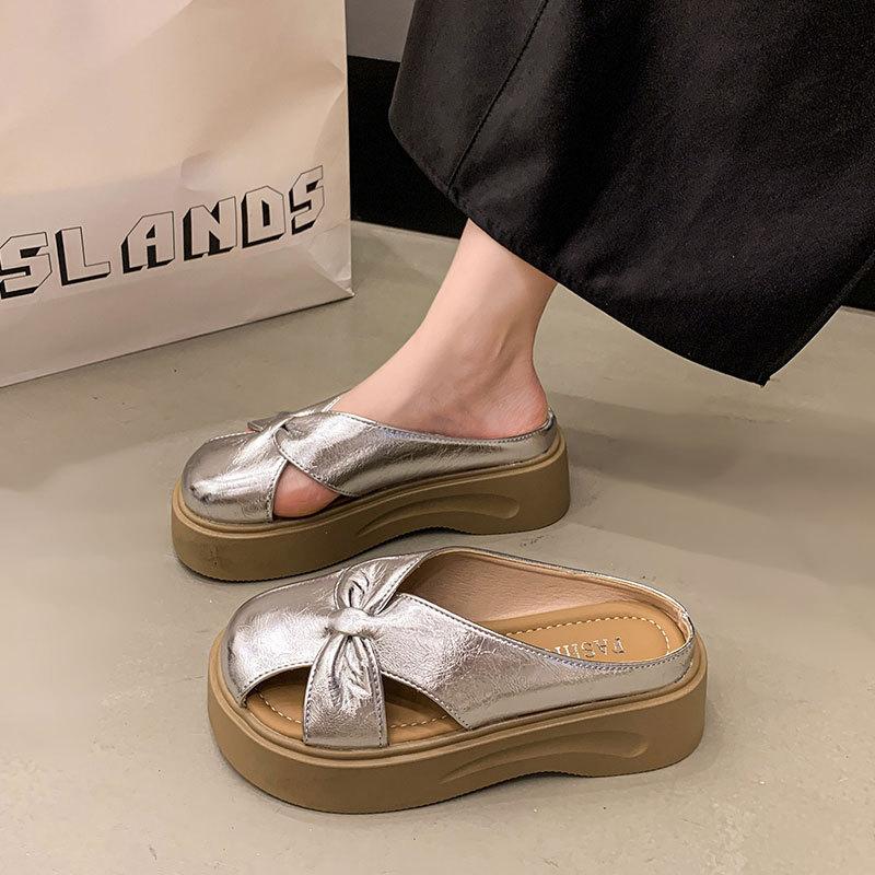 Thick-soled Hollow Bag Head Half Slippers Women's Summer Wear 2025 New One-pedal Small High-end Cool Slippers