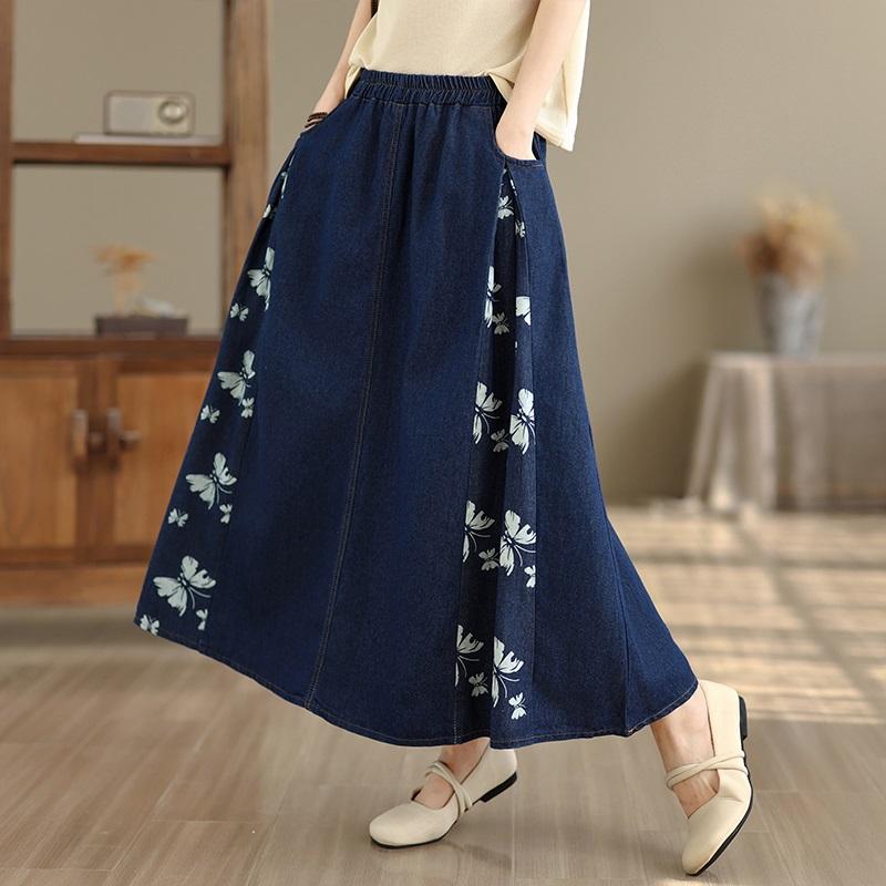 Taglie comode vita alta stampa animale vintage estivo casual ampio lungo per donna gonne di jeans gonna da donna
