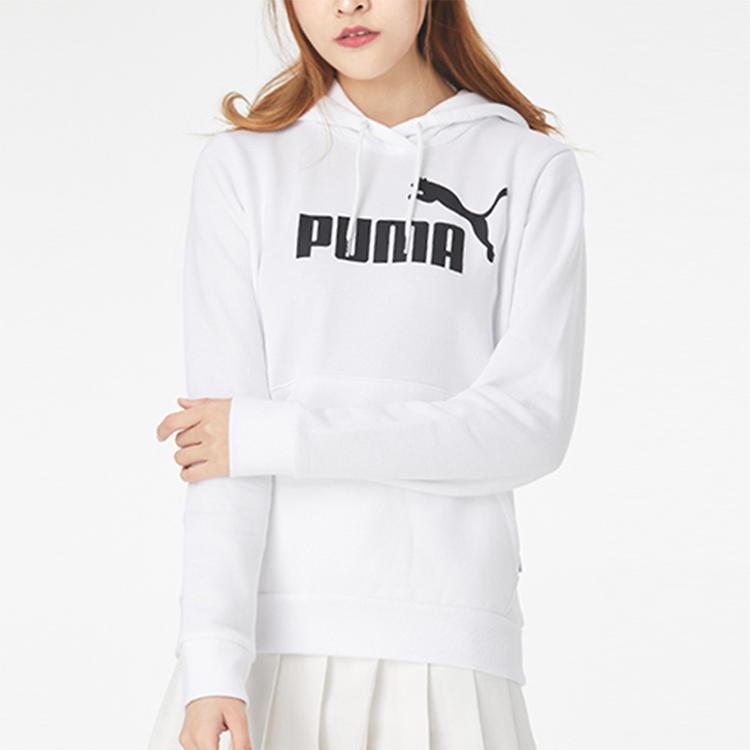 Puma Ess Hoody FL Fleece-Lined Warm Knit Hoodie Women Tops White 586938-02