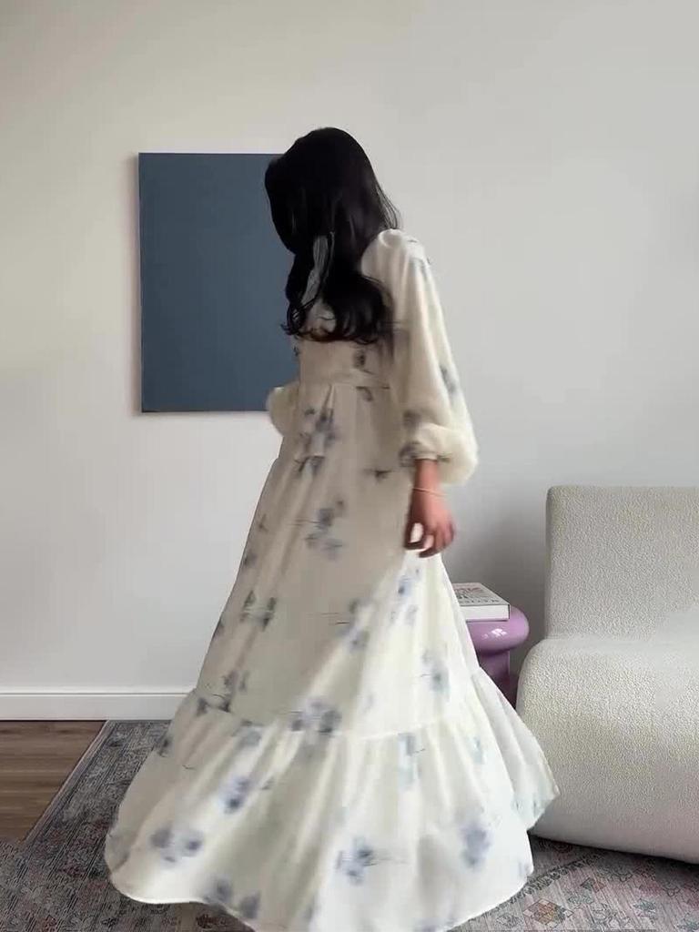 2026 Elegant Fairy Print Long Sleeve Dress - European & American Style