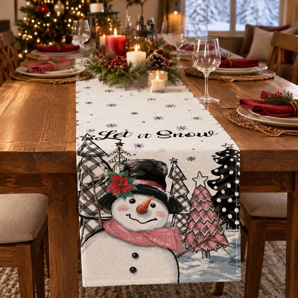 Christmas Table Runner Holiday Home Decor Long Dining Table Cover Cloth for Festive Dining