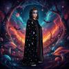 Tie Up Closure Star Moon Cape Soft Fabric Gothic Party Apparel Velvet Hooded Cloak  Fantasy Fans