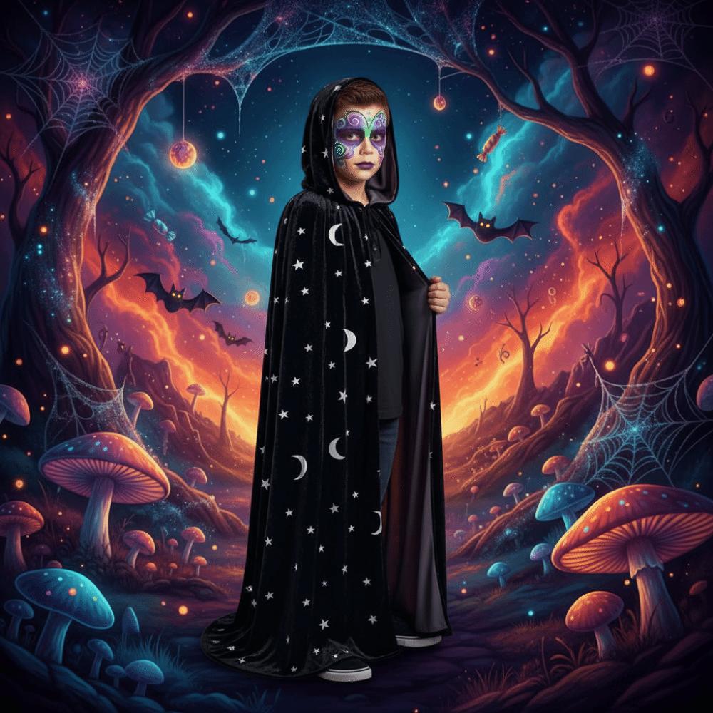 Tie Up Closure Star Moon Cape Soft Fabric Gothic Party Apparel Velvet Hooded Cloak Fantasy Fans