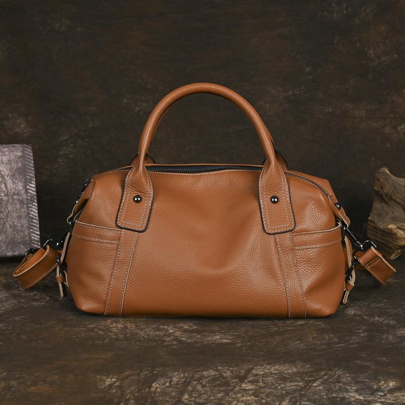 Johnature Versatile Women's Handbag Handmade Retro Genuine Leather Large Capacity Solid Color Shoulder Bags