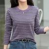 Navava Women S STriped PoinT Round Neck Long Sleeve T ShirT nT2994