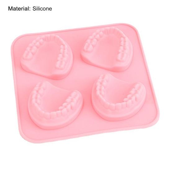 Silicone Ice Mold DIY Funny Gift Pink 4 Hole Tooth-shaped Ice Making Tray Kitchen Supplies