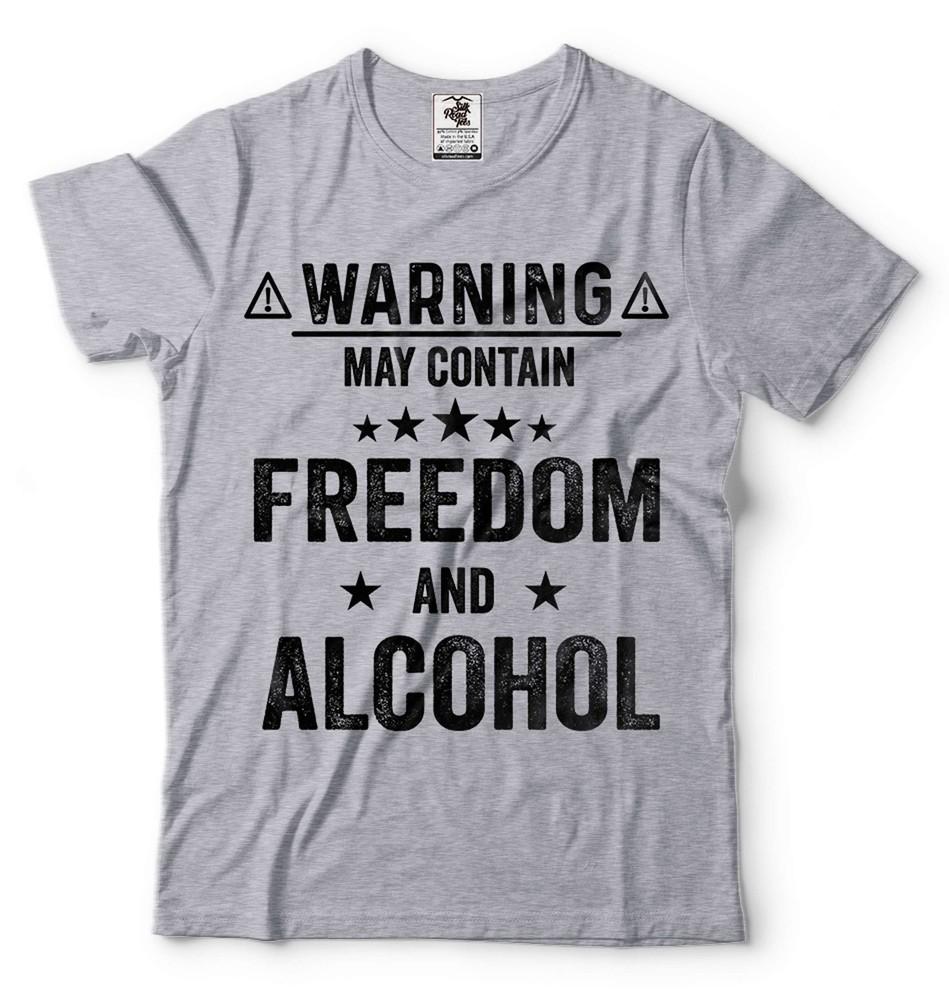 Mens Warning May Contain Freedom And Alcohol shirt Freedom Independence Day Tee Unisex T-Shirt XXXXL