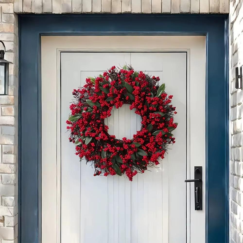 American-style Artificial Berry Holly Christmas Wreath Simulated 45 CM Hanging Wreath Decoration DIY Xmas Red Berry Garland