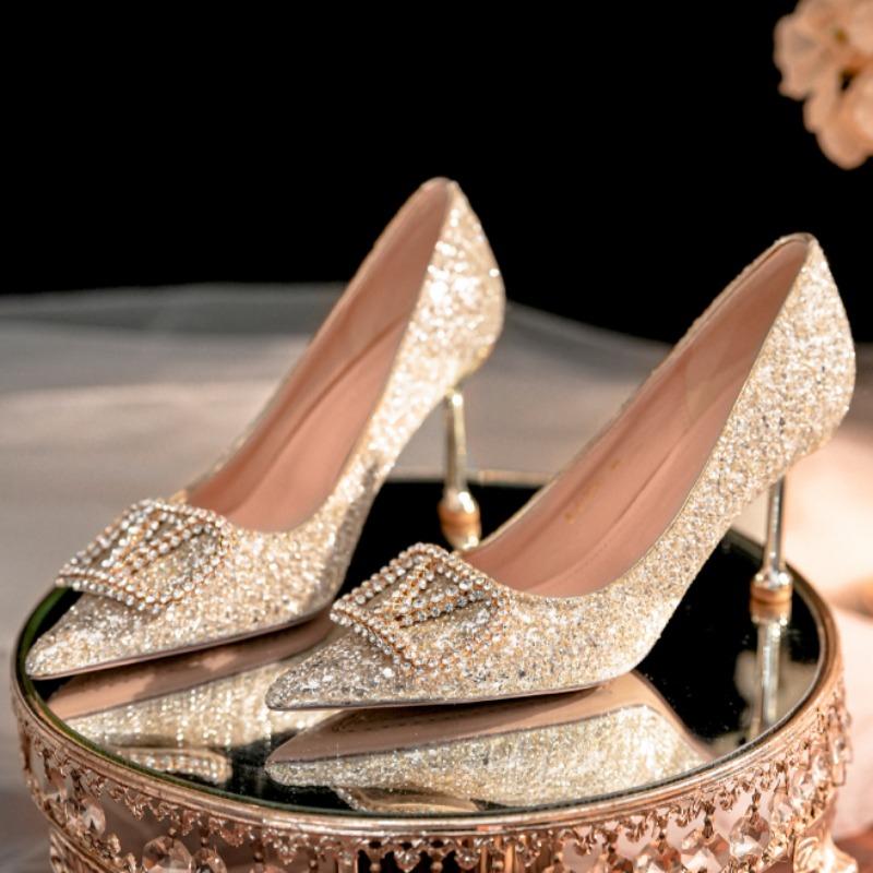 Women Rhinestone Wedding Shoes New Luxury Buckle Decorative Banquet Heels Women Fashion Elegant Sexy High Heels Shoes for Women