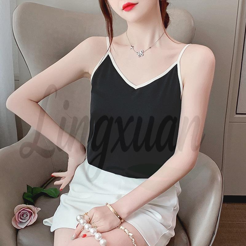 2026 Summer Elegant V-neck Chiffon Camisole Vest Small чёрный