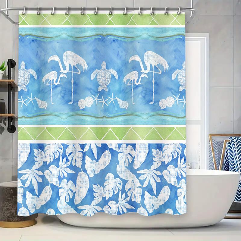 

Stylish Bath Shower Curtain Set With Blue Watercolor Palm Tree Turtle Design Perfect For Home Decor W60H190(CM)-1 Pcs