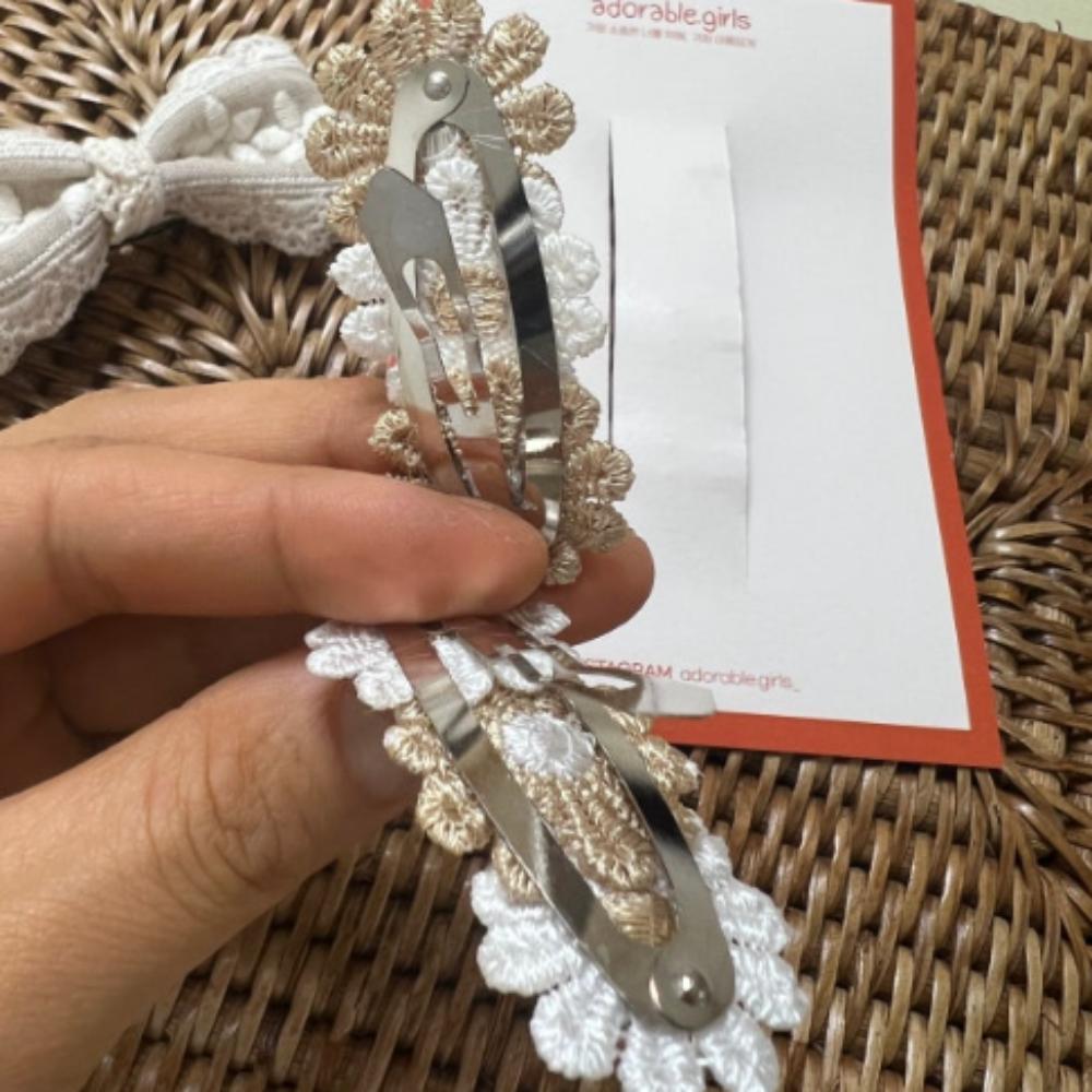 3PC Korean Ribbon Lace Hair Clip Set – Embroidered Daisy & Lace Design – Cute Gift for Girls – 5 Colors Trending Hair Accessories