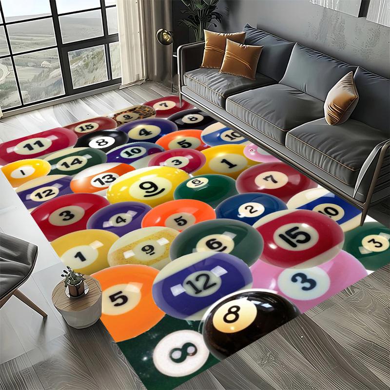 Large Washable Area Rug with Black Pool Ball 8 Design, Non-Slip Sofa Kitchen Toilet Carpet for Living Room Decoration