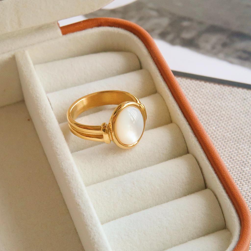 Yori Minimalistischer Glatter Edelstahl Schalenring Wasserdicht 18 Karat PVD Beschichtet Auffälliger Schmuck Bijoux Geschenk Neu