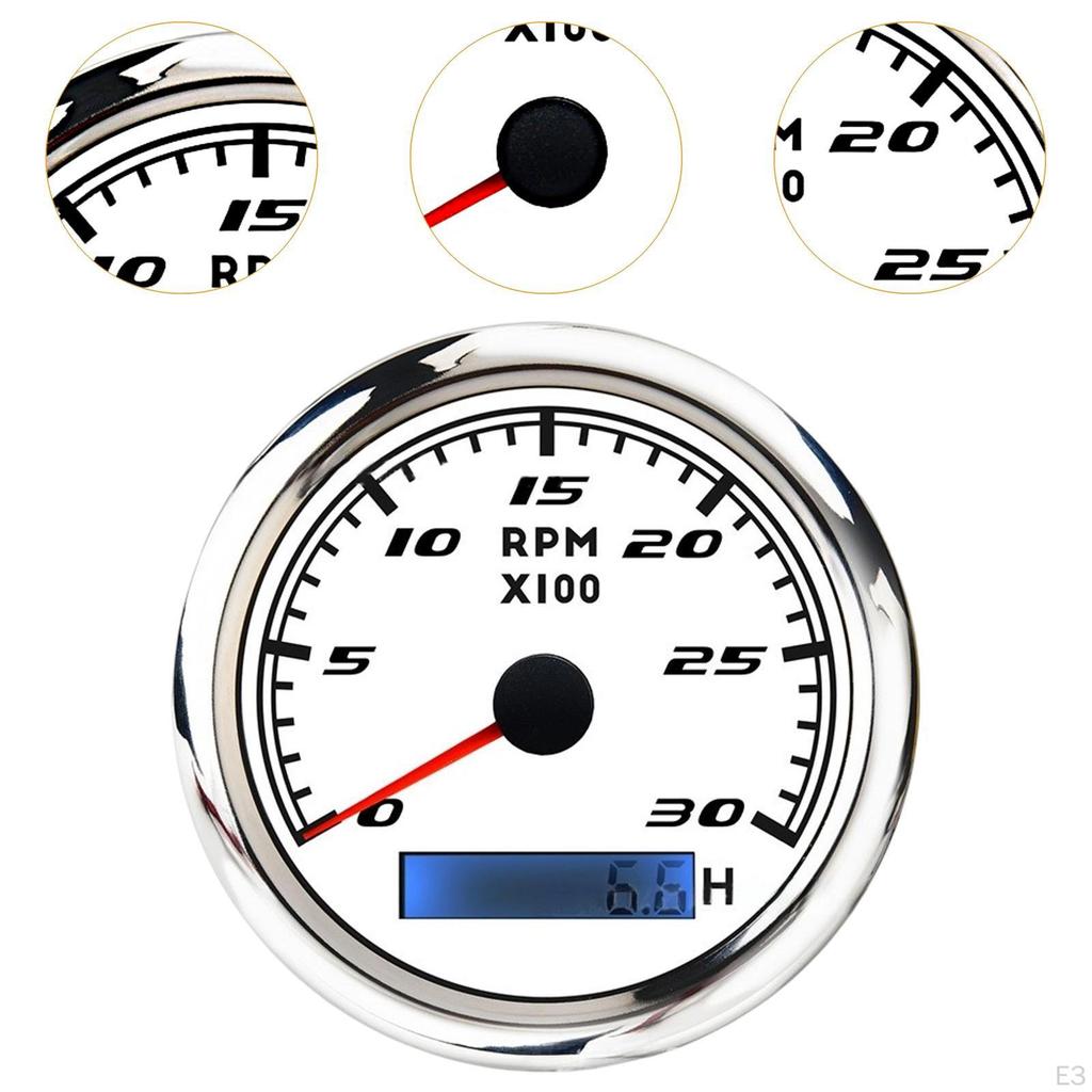 Digital Tach Hour Meter Universal RPM Gauge for 12V/24V Auto Boat Truck
