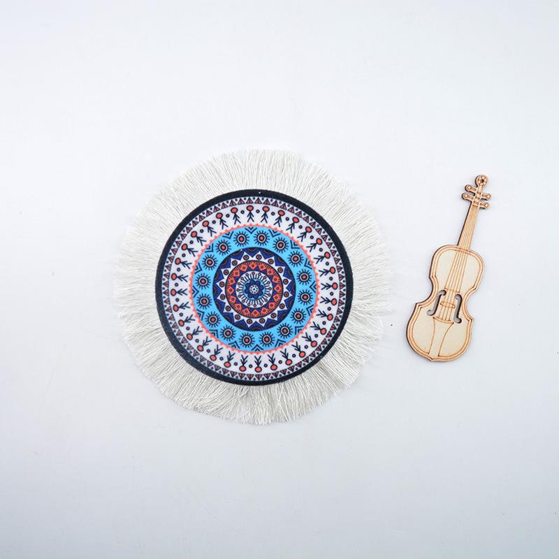 Tea Cup Mat Mandala Persian Carpet Tea Cup Mat Trkiye Middle East Art National Style Cup Mat Desk Pad Fringed Edge Desk Mat