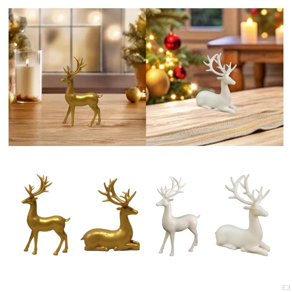 Elk Statue Animal Sculpture Collectable Modern Ornament Art Craft Deer Figurine for Desk TV Cabinet
