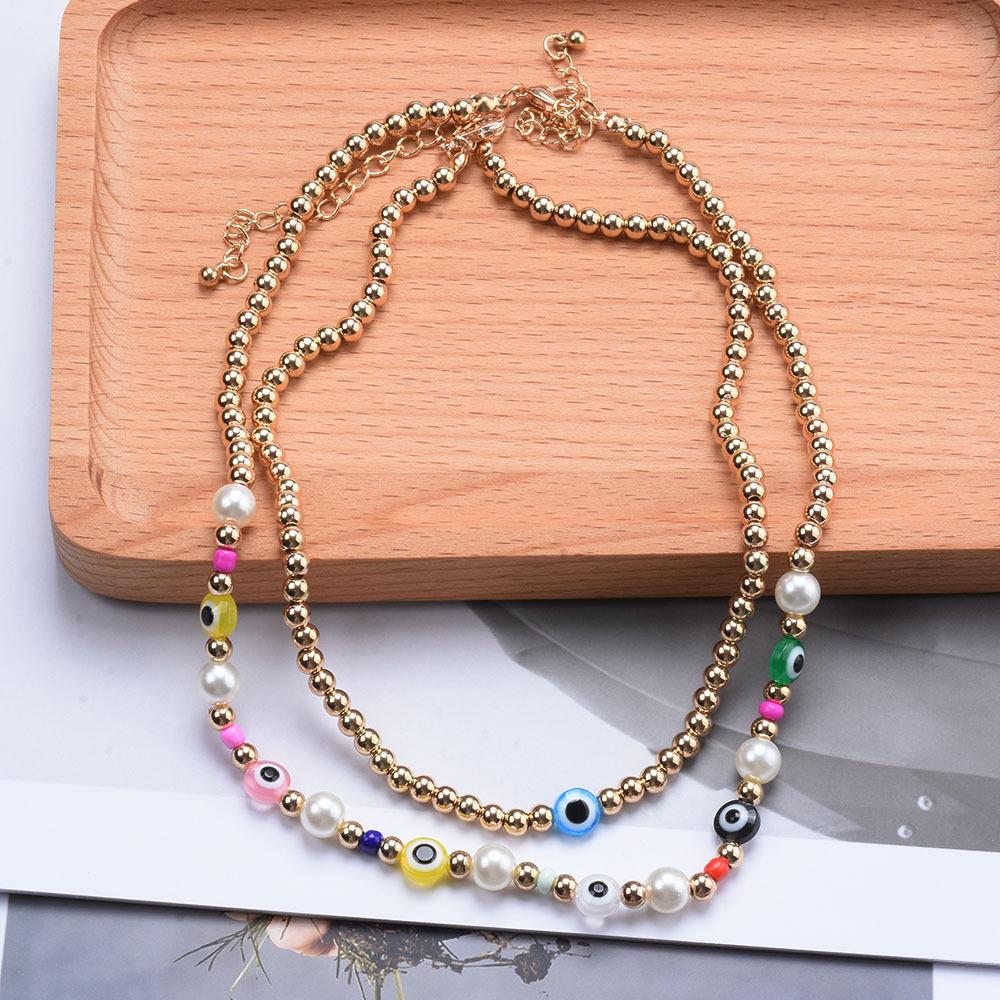 Personnalité Exagérée Alliage Or Ccb Imitation Perle Œil Hip Hop Collier Ensemble Deux Pièces Collier pour Femme