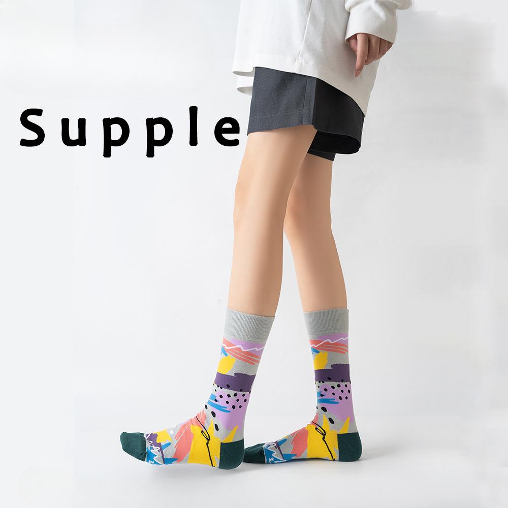 5 Pairs Trendy Abstract Lines Graffiti Personality Creative Men's and Women's Mid-calf Socks Versatile Sports Cotton Socks