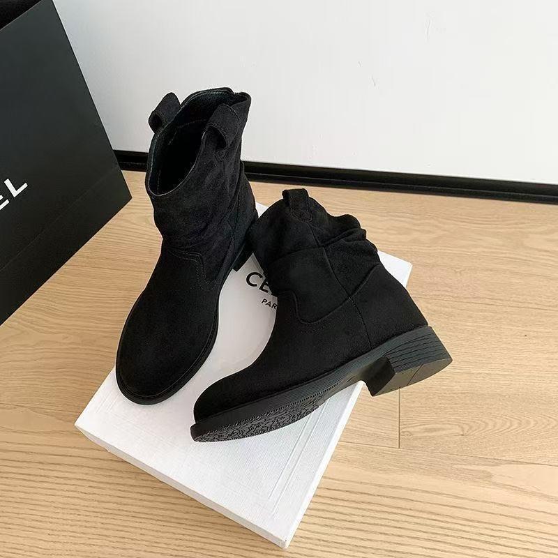 Zamszowe Westernowe Botki Damskie Nowe Jesienne Botki Modowe Maillard Style Gruby Obcas Mała Średnia Cholewka