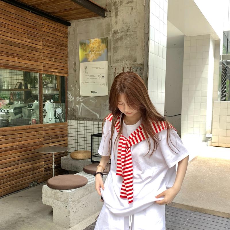 Red And White Striped Shawl Versatile High-End Women'S Outerwear Knitted Scarf