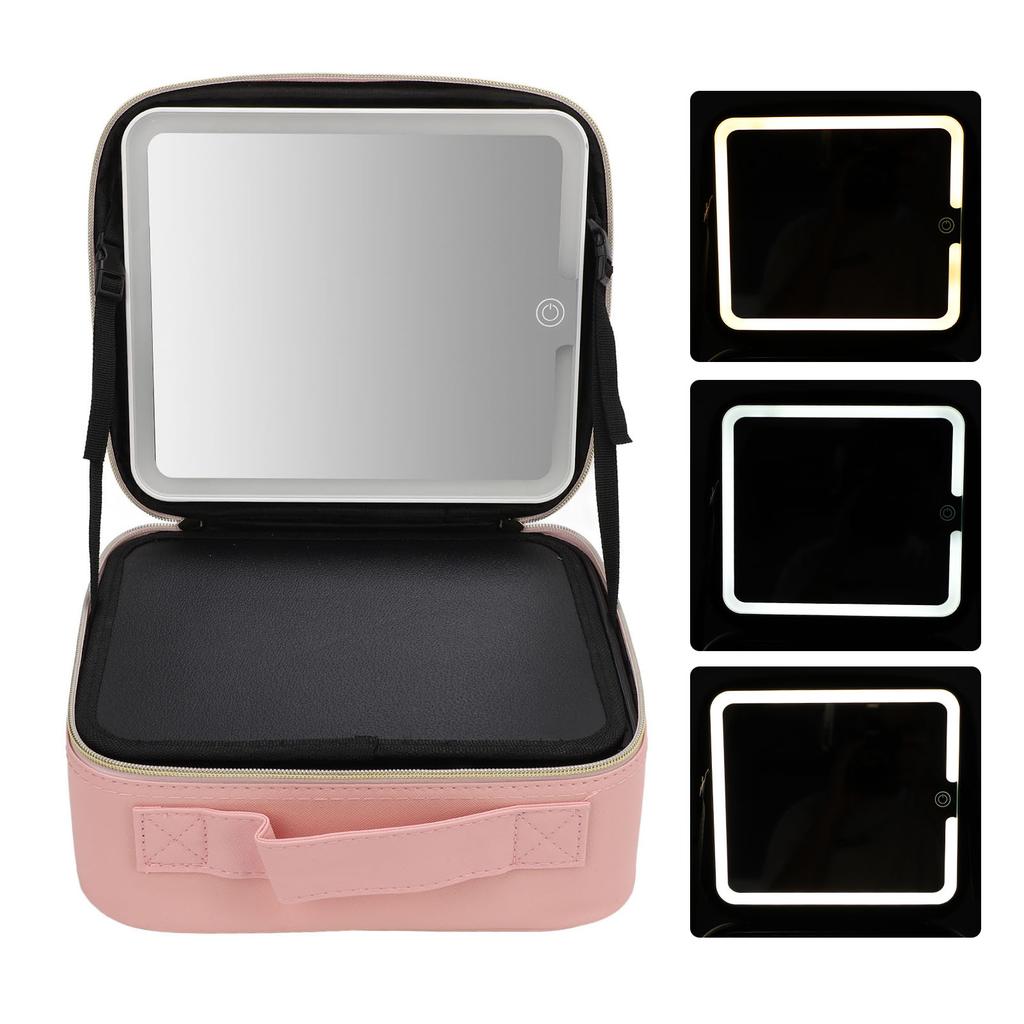 Portable LED Makeup Bag Multipurpose Stylish Large Capacity 3 Color Lights Dimmable Travel Makeup Bag with LED Mirror