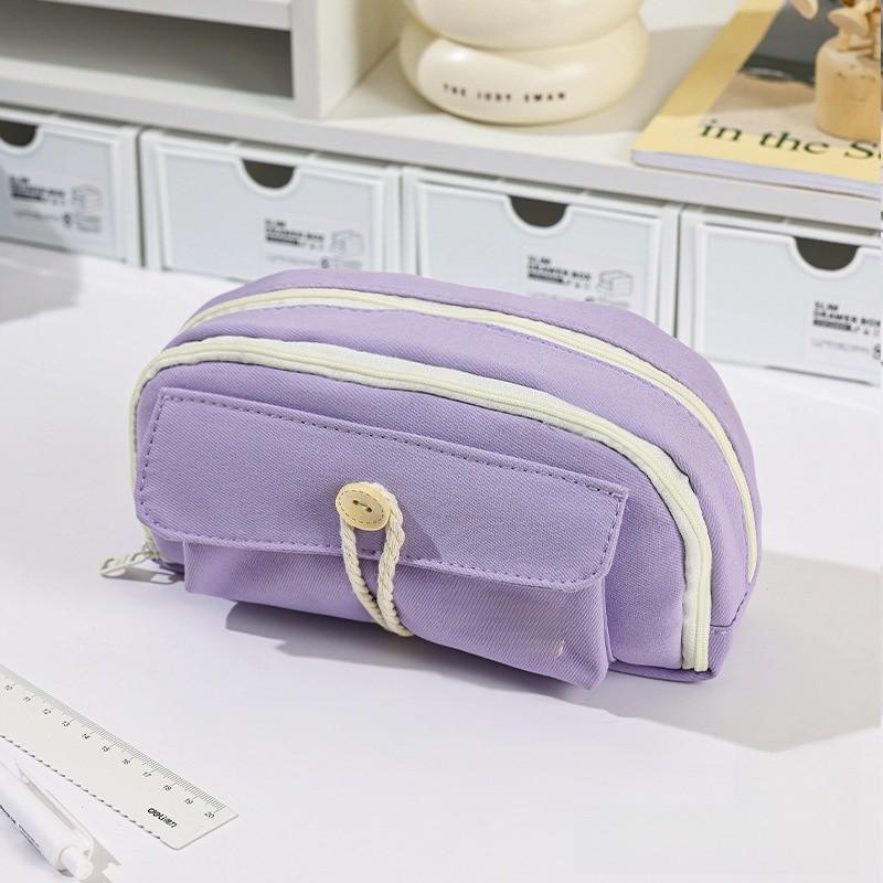 Canvas Multilayer Pencil Case For Students With Large Capacity Creative Design For School Use