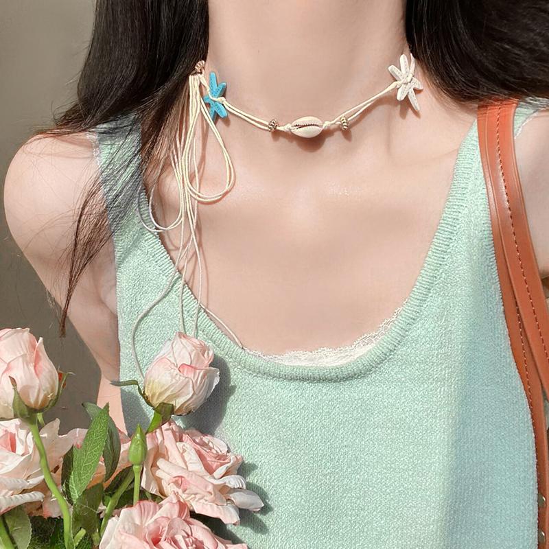 Starfish Shell Necklace Beach Vacation Style Pendant Necklace for Women Fashion Collarbone Chain Summer Sweet Jewelry Gift