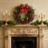Large 16" Christmas Wreath - Realistic Red Berries & Green Leaves. Waterproof, No Maintenance. For Door, Mantel & Outdoor Decor.