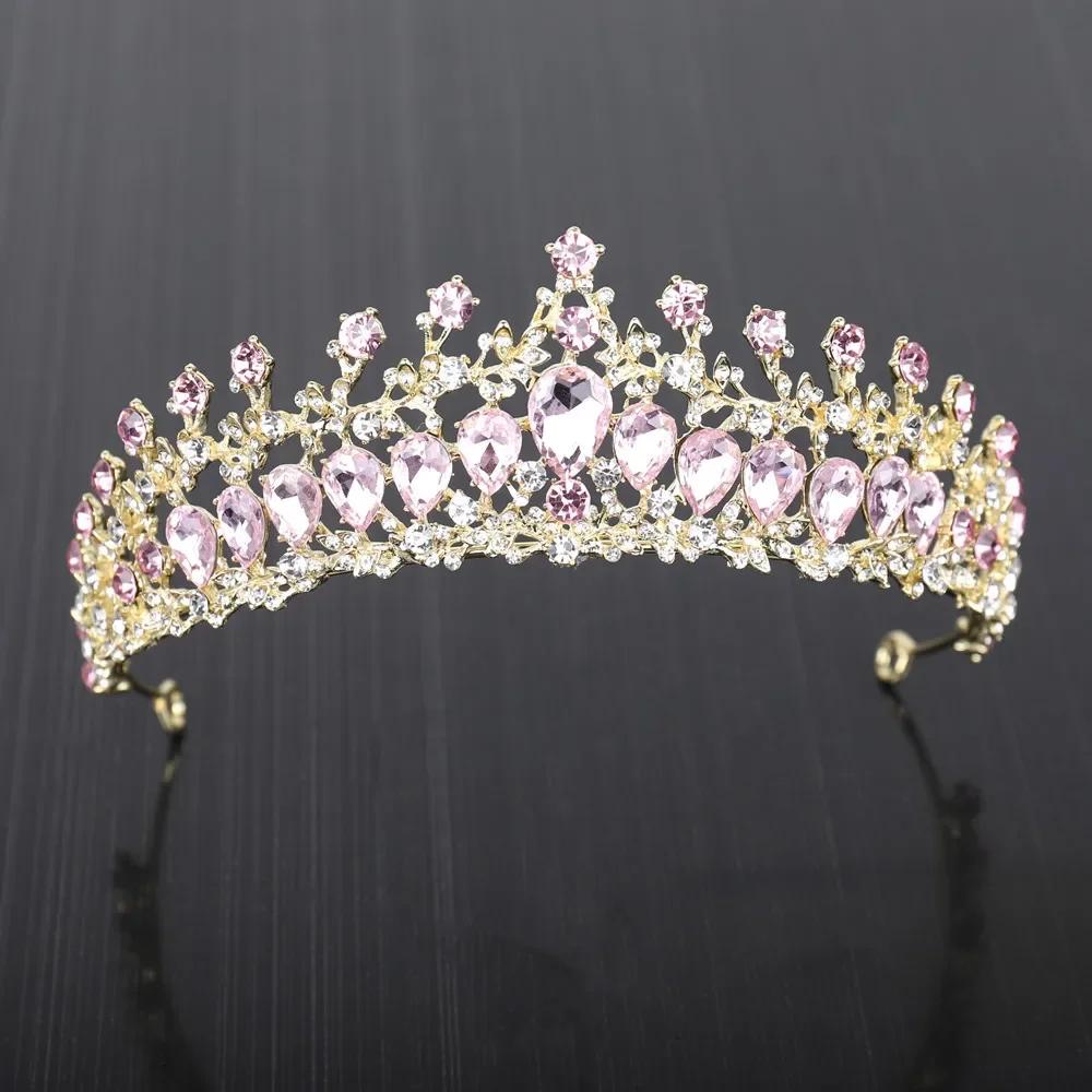 Baroque Red Green Blue Crystal Water Drop Tiara Crown Rhinestone Pageant Diadem Headpiece Bride Wedding & Prom Queen Crown