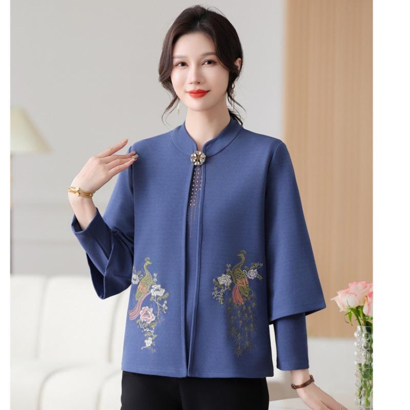 Autumn and winter cardigan middle-aged mother autumn knitted sweater new embroidered real two-piece coat women
