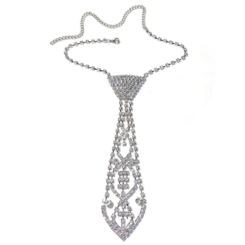 Luxury Rhinestones Necktie Adjustable Chain Tie Necklace For Professional Evening Occasion And Special Event Celebration