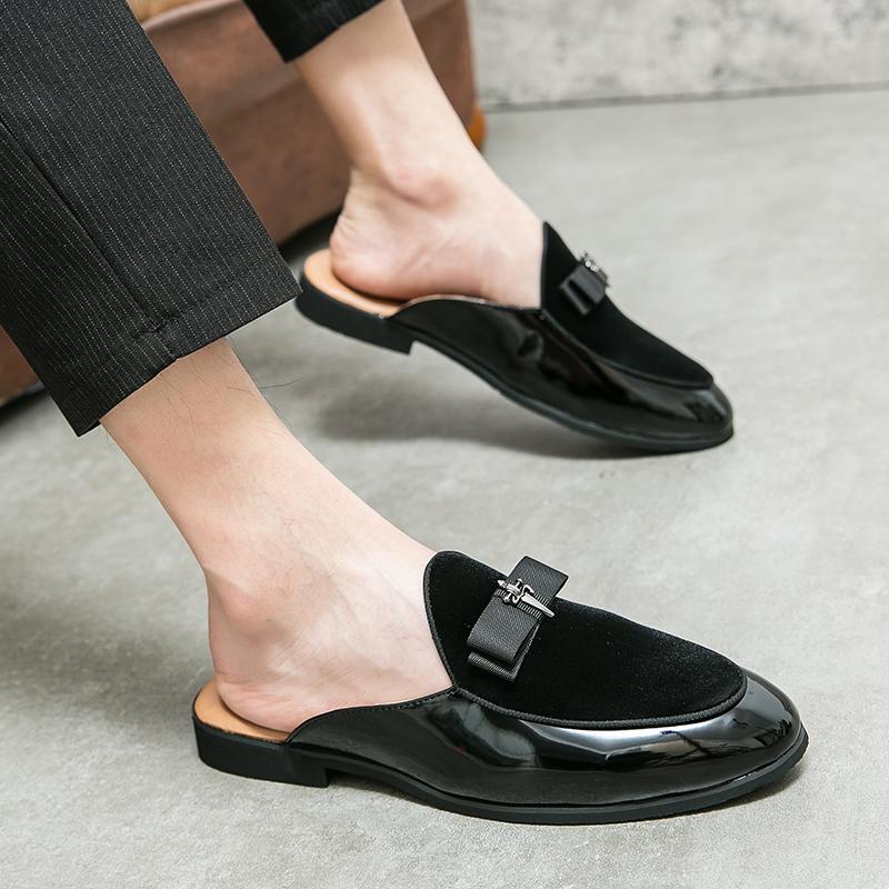 Fashion Summer Men Casual Half Drag Shoes Classic Antiskid Walking Loafers Luxury Handmade Designer Slippers High Quality Round Toe Shoe