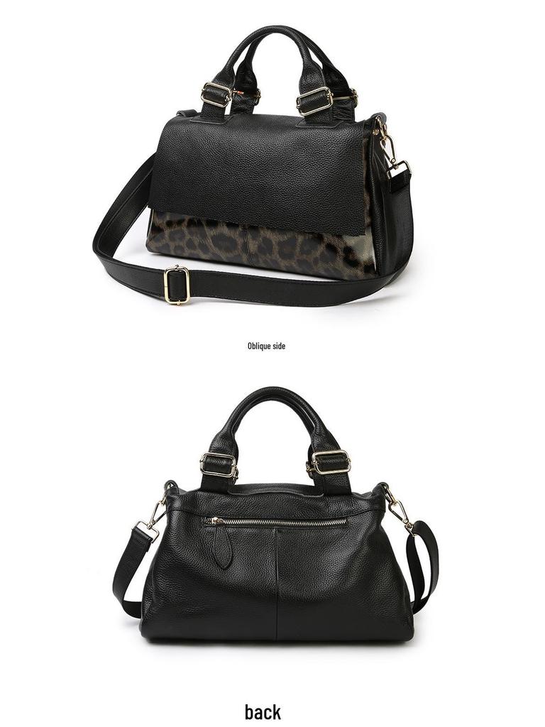 Leopard Print Women's Genuine Leather Commuter Tote & Crossbody Bag - Large Capacity Cowhide Shoulder Bag