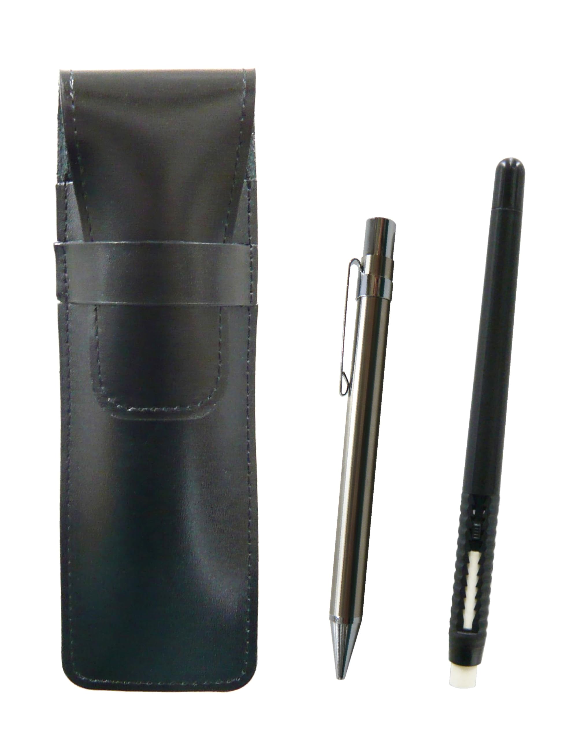 

2 Pack Slim Cowhide Pencil Case Black Pen Shape Eraser Black and All Metal Mechanical Pencil T23-ASBMC46B-9984SP-2