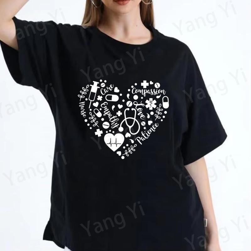 Hot Caring Nurse Funny Summer Cotton Tshirt Harajuku Simple Love Print Fashion Short Sleeve Summer Casual Tshirt Top Shirt