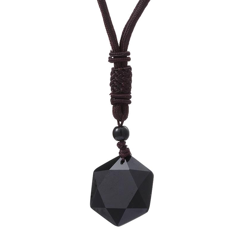 Obsidian Hexagramm Anhänger Halskette - Unisex Pulloverkette Schmuck