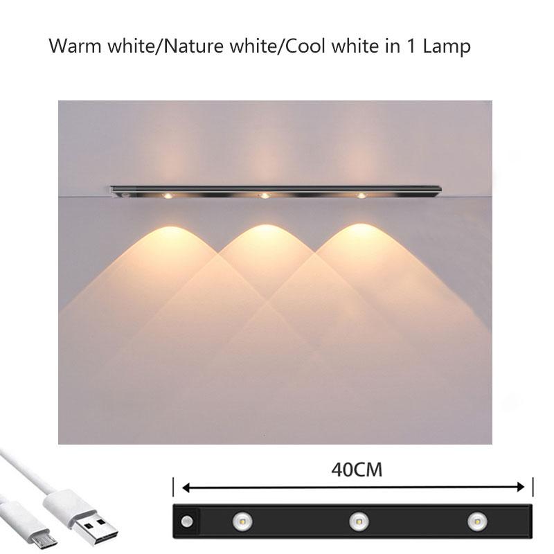LED Ultra Thin Night Light Motion Sensor Wireless USB Under Cabinet Light For Kitchen Bedroom Wardrobe Staircase Indoor Lighting