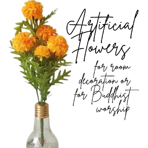 (Pack of 3, Thai Artificial Yellow Marigold Bunch, Artificial Flowers, Marigold Flower, Yellow Flowers, Marigold Yellow, Calendula officinalis