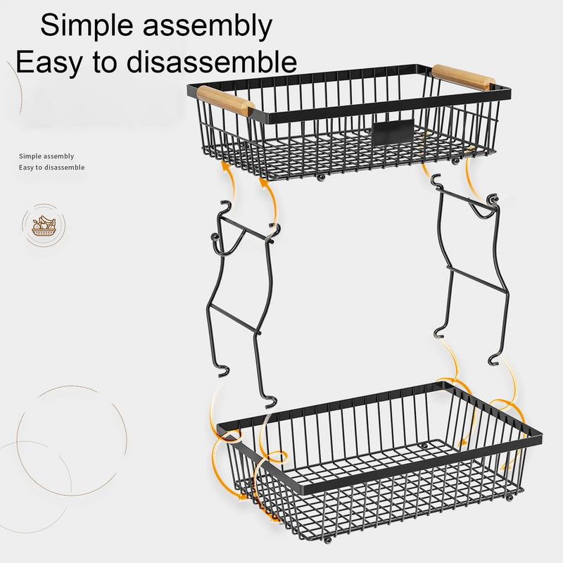 Fruit Vegetable Storage Basket Countertop Bowl Storage Organizer for Vegetable Metal Wire Storage Basket with 2 Banana Hangers