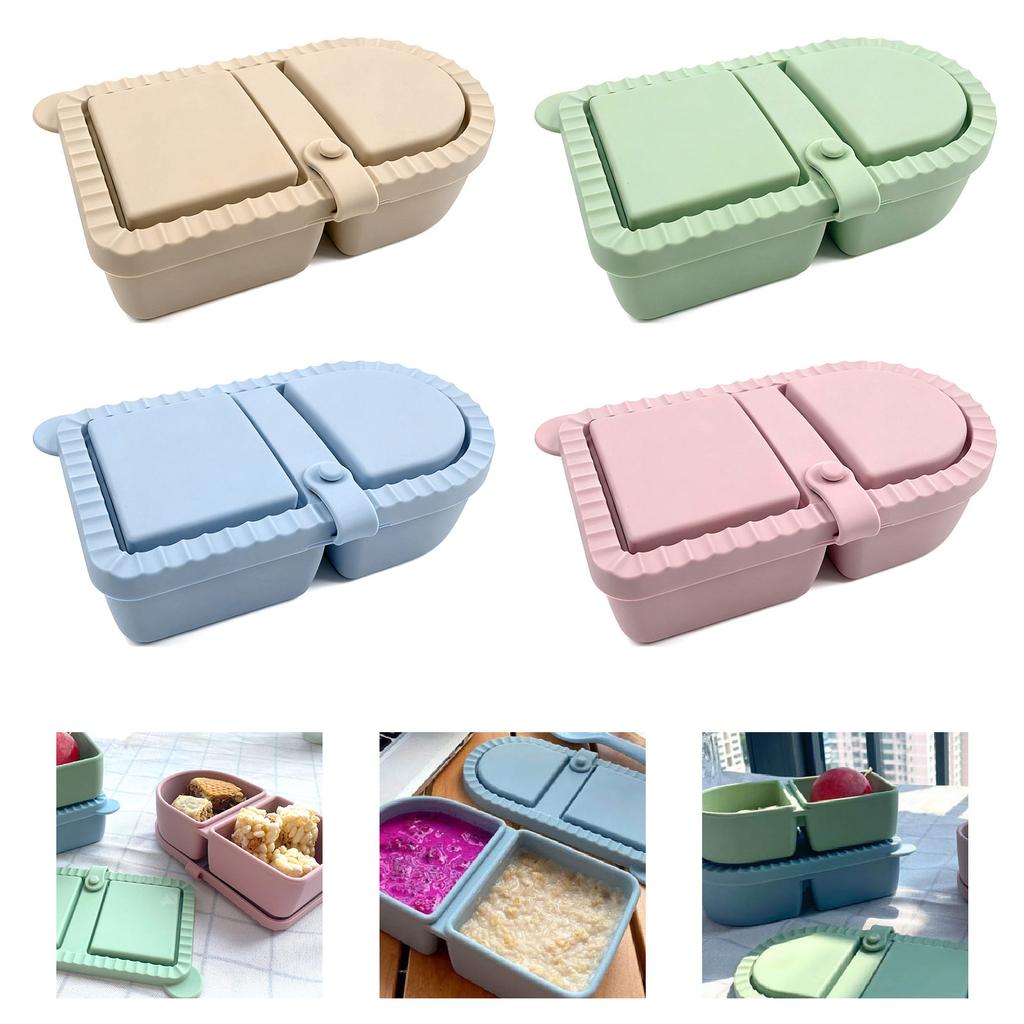 Portable Double Compartment Snacks Box Silicone Leak Proof Dishwasher Safe Food Container For Outdoor And Home Use