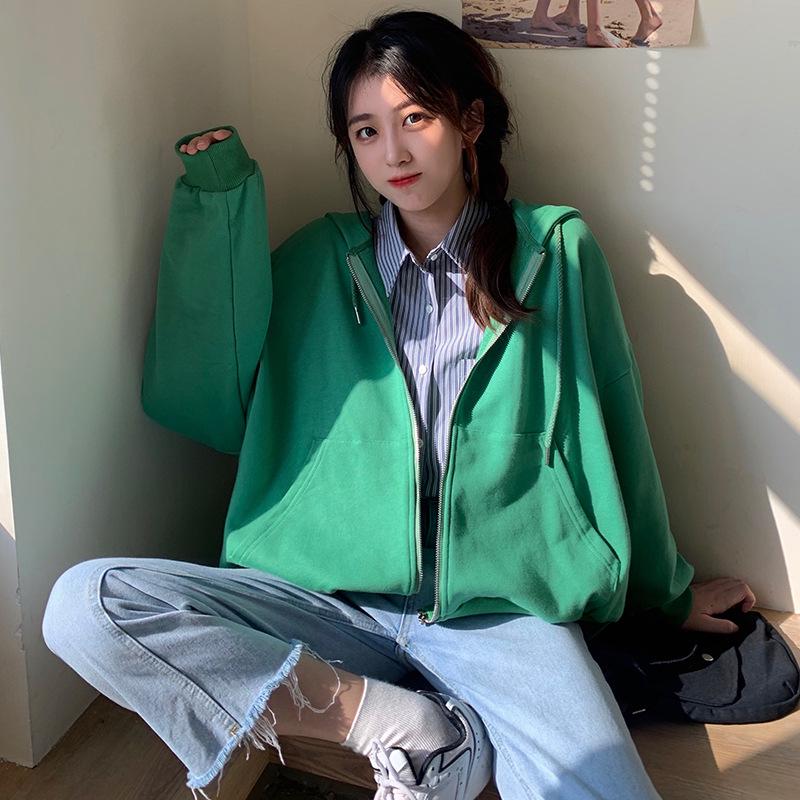 2026 New Women's Korean-Style Loose Hooded Cardigan: Long Sleeve Zipper Jacket for Spring & Autumn