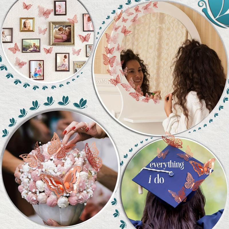 Elegant 3D Butterfly Wall Decor, Set of 48 In 4 Designs and Sizes; Ideal for Butterfly Birthday Parties and Room Embellishment