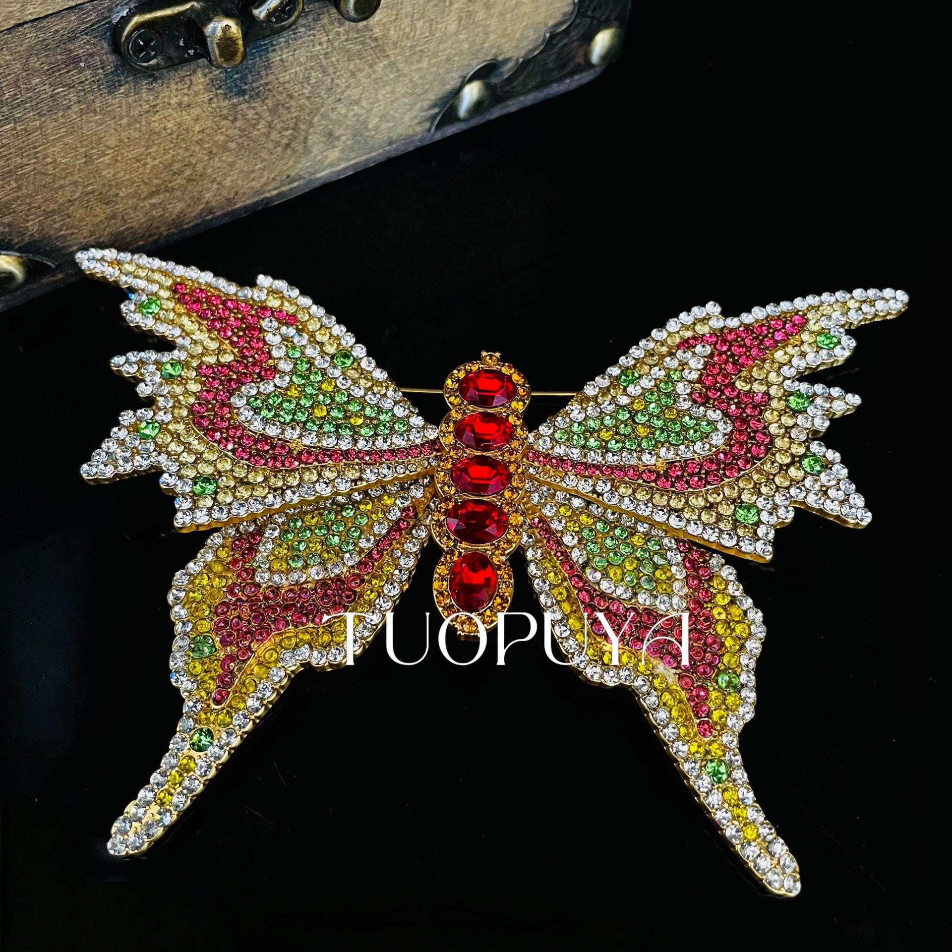 Vintage Rhinestone Butterfly Brooch with Heart-Shaped Design