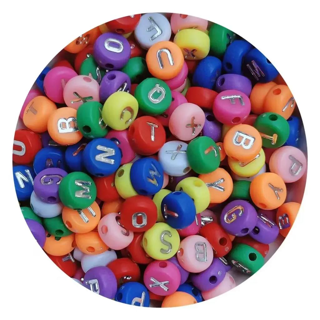 100/200/300/500 Stück Acryl-Buchstabenperlen, gemischt, rund, flach, lose Abstandsperlen für die Herstellung von handgefertigten Schmuckstücken, DIY-Armbändern und Halsketten