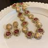 Vintage square splicing diamond necklace set, court style exquisite collarbone chain, medieval vintage cross-border jewelry