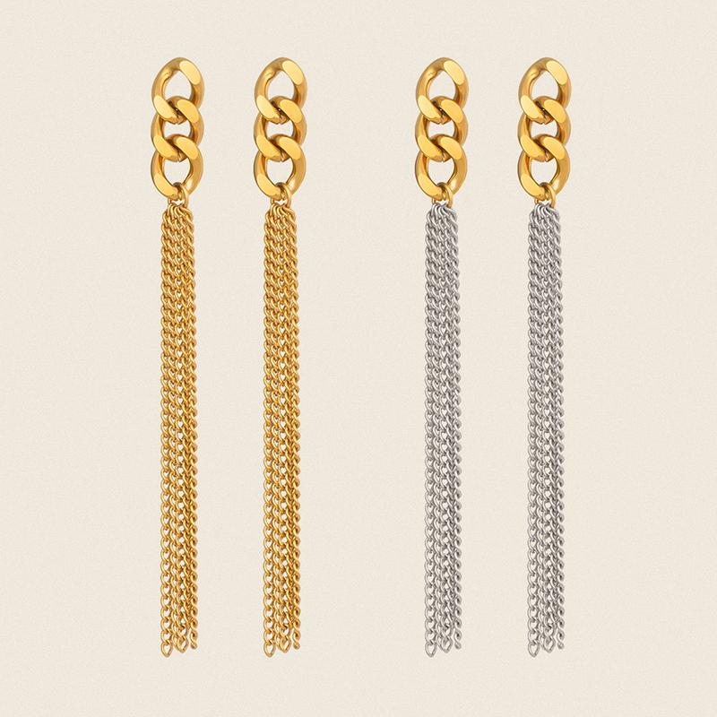 1pair Stainless Steel Rendy 18K Gold Color Chain Tassel Drop Earrings for Women Couples Hypoallergenic Daily Wear Party Layering Jewelry Gifts